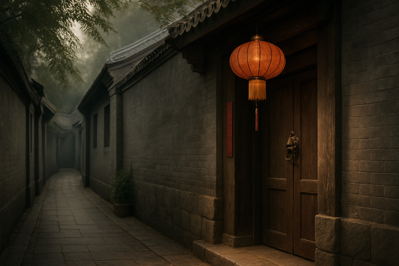 A modern, realistic hero image symbolizing Chinese hidden cultural gems — subtle beauty discovered within everyday life. A serene composition featuring soft natural light, a quiet Beijing alley with warm lantern glow, elegant textures of wood and stone, and refined hints of red and gold. The mood is calm, mysterious, and sophisticated, blending tradition and modernity. Minimal composition with clean negative space for text overlay, cinematic and editorial atmosphere.